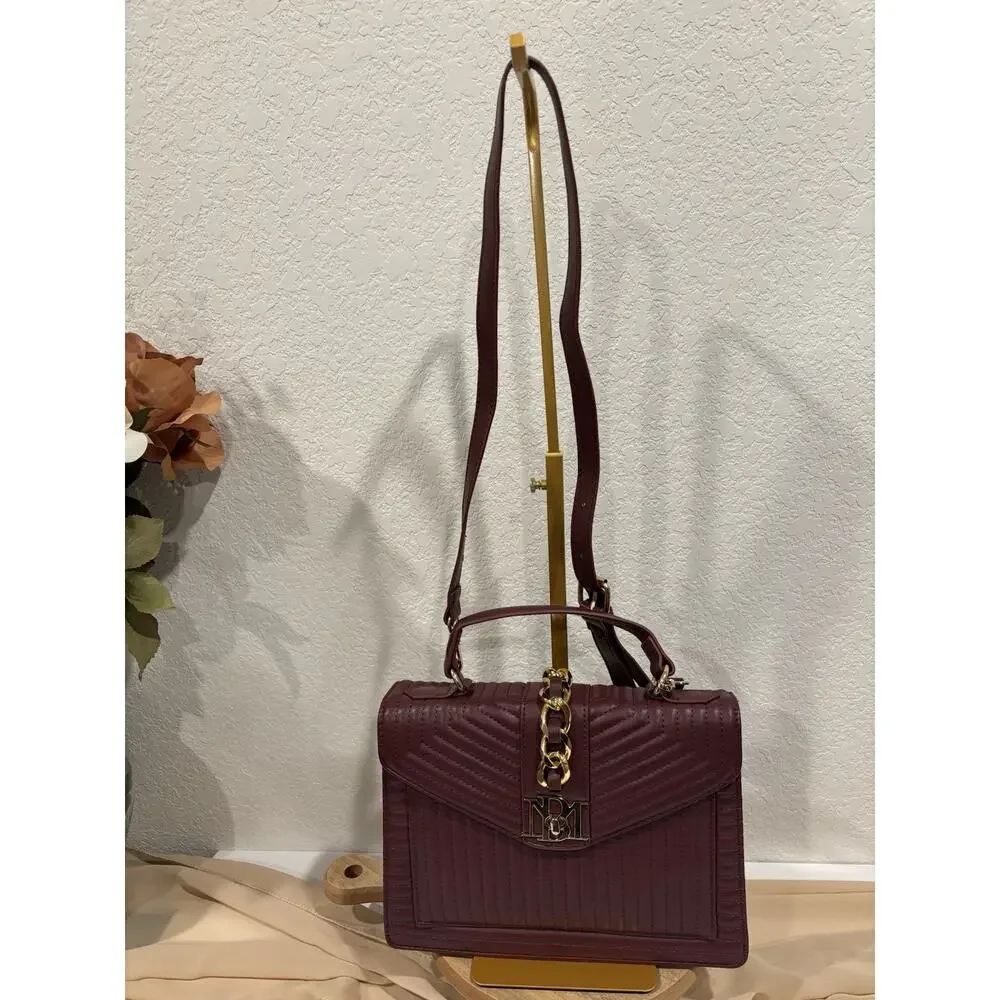 Badgley Mischka Burgundy Quilted Satchel Crossbody Bag New With Tags